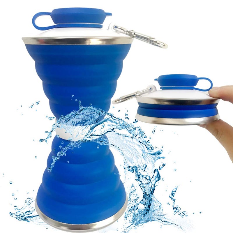 SEMETOR Collapsible Water Bottle, Camping Cup With Carabiner, Reuseable Silicone Foldable Leak Proof Portable Sports Travel Water Bottles For Outdoor, Travel Gym Hiking, BPA Free, Cycling Cups with Carabiner - Image 1